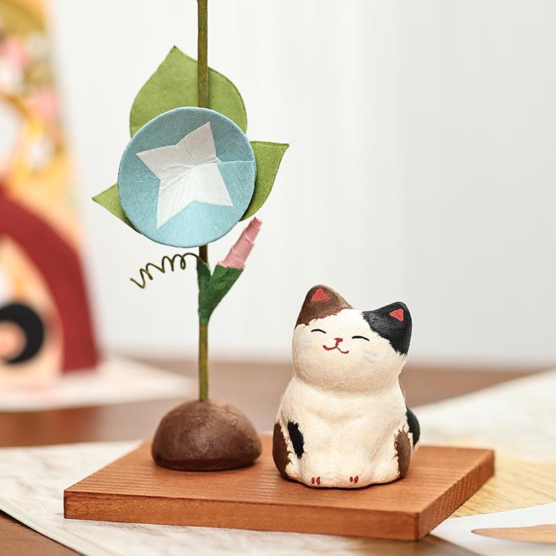 日本进口龙虎堂摆件手作萌系动物桌面摆饰挂件可爱猫咪装饰品
