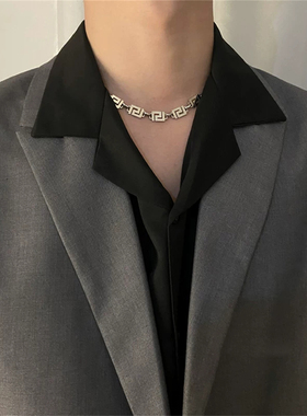 钛钢简约回形锁骨链男百搭