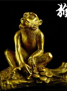招财铜像猴风水猴子属猴装饰品摆件十二生肖猴铜工艺办公室吉祥物