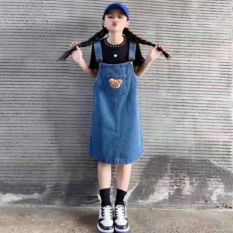女童夏季连衣裙2022新款儿童时髦夏装背带裙套装女孩洋气牛仔裙潮