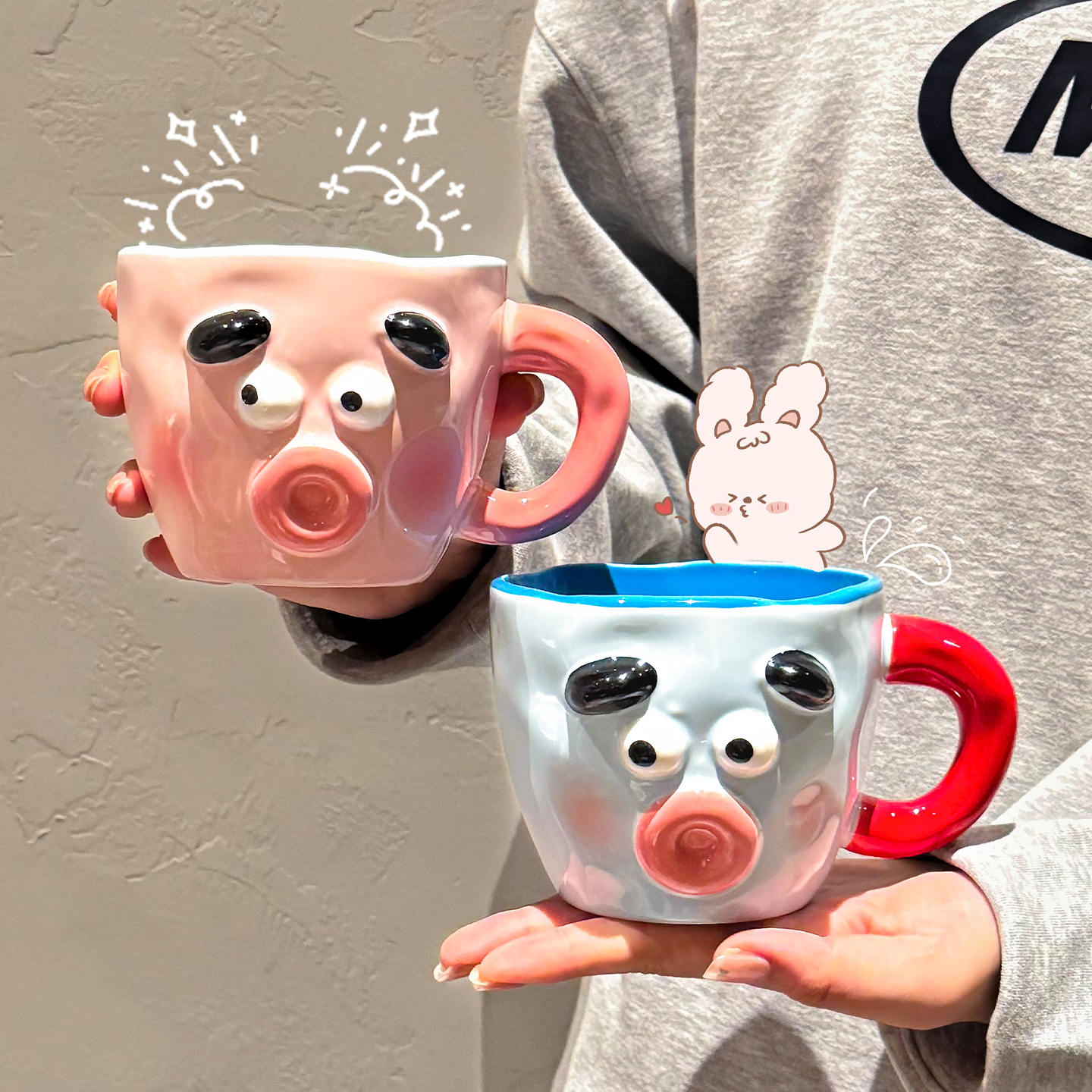 丑萌卡通马克杯家用大容量陶瓷杯