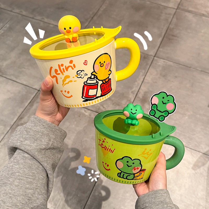 正版布朗熊泡面碗带盖陶瓷宿舍