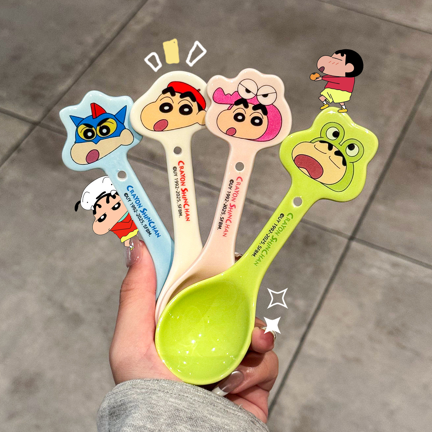 正版蜡笔小新勺子家用陶瓷勺餐具图片