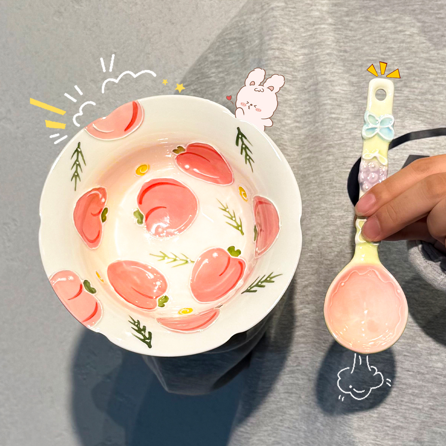 水蜜桃酸奶碗陶瓷餐具高颜值浮雕