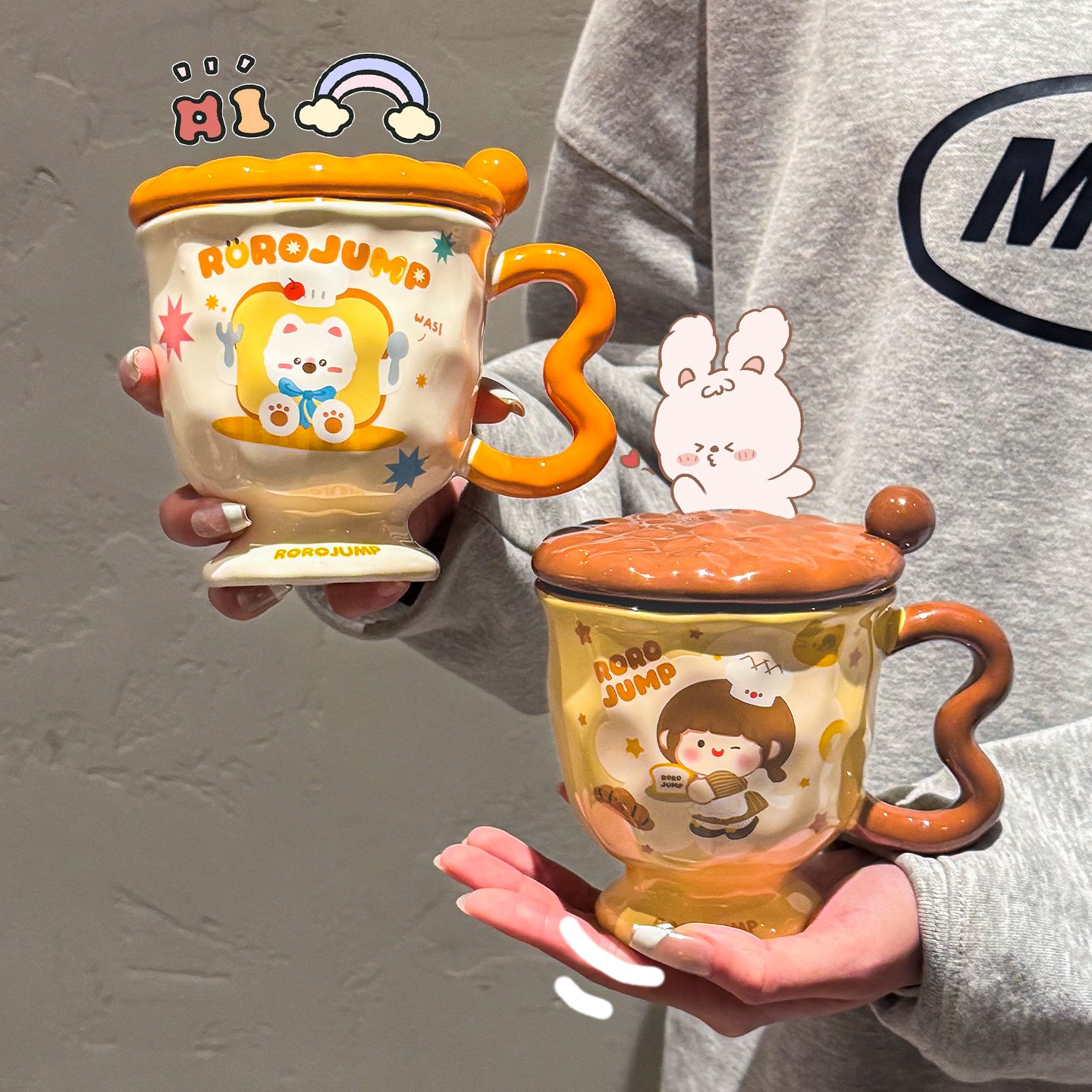 肉肉酱联名马克杯陶瓷水杯带盖杯