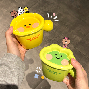 正版 高颜值马克杯带盖卡通情侣水杯生日礼物 布朗熊杯子陶瓷新款