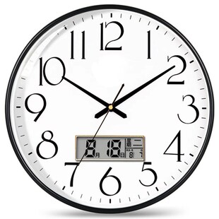 家用客厅免打孔日历钟表 静音挂钟简约挂墙时尚 12英寸30CM