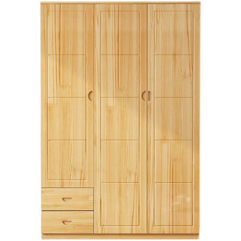 松木衣柜组装实木儿童衣橱两门储物柜原木大衣柜卧室