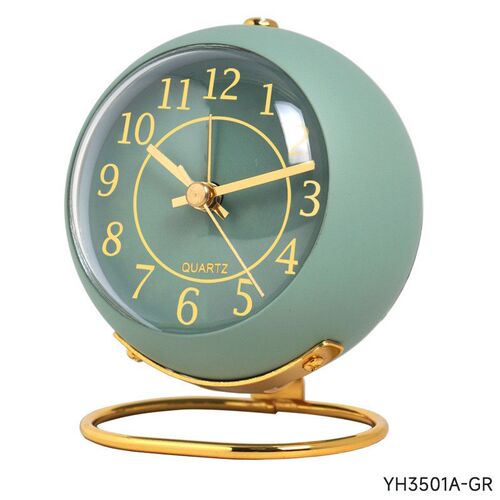 凸玻圆环底座金属座钟 床头闹钟 新款石英钟 静音带夜灯