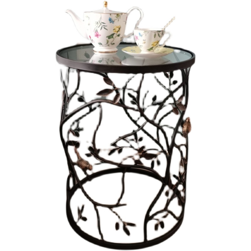 美式乡村铁艺做旧圆形茶几咖啡厅复古咖啡桌民宿阳台沙发边几角几