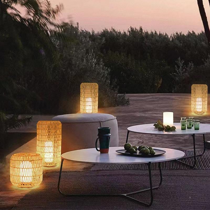 新中式太阳能灯户外藤编落地坪灯别6464墅草庭院防水灯日式花园装