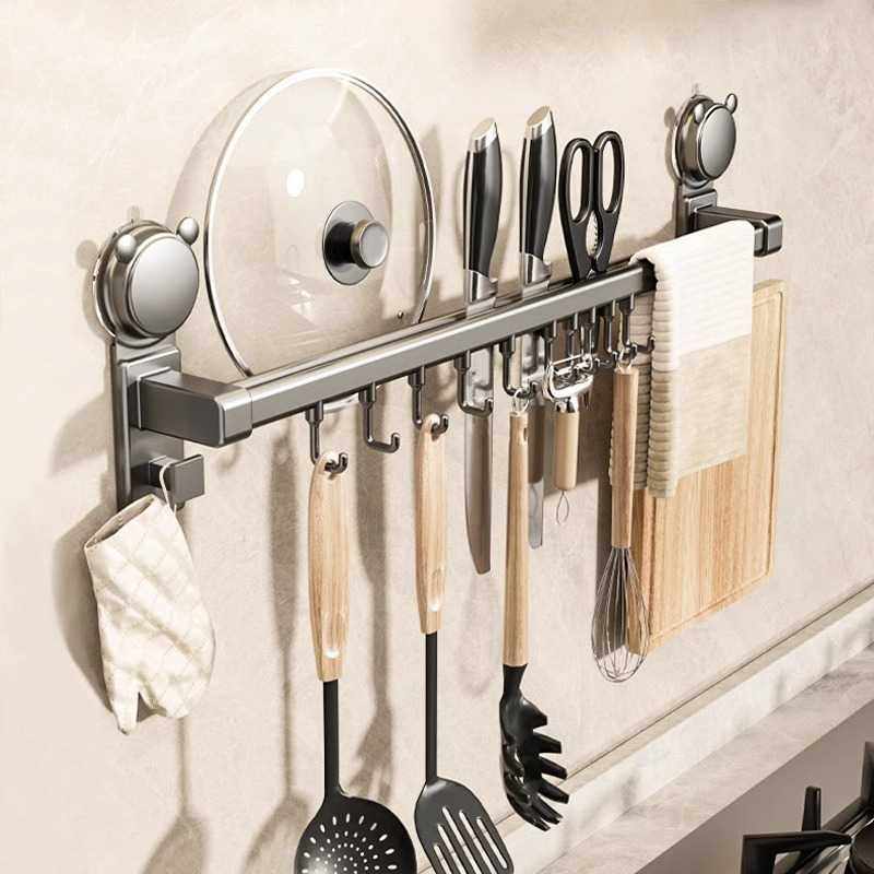 吸盘厨房挂钩挂杆免打孔厨房置物架锅铲勺子一体挂架壁挂式收纳架,电子元器件市场,微处理器/微控制器/单片机,淘宝优惠券,粉丝福利购,淘宝优惠卷