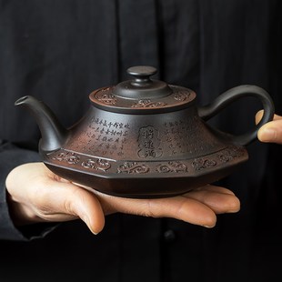 建水紫陶凤鸣茶壶手工雕刻将进酒八方云卢壶家用送礼泡茶单壶