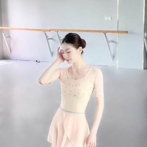 小百合中袖刺绣芭蕾舞蹈服成人形体练功服中国舞蹈服连体芭蕾服