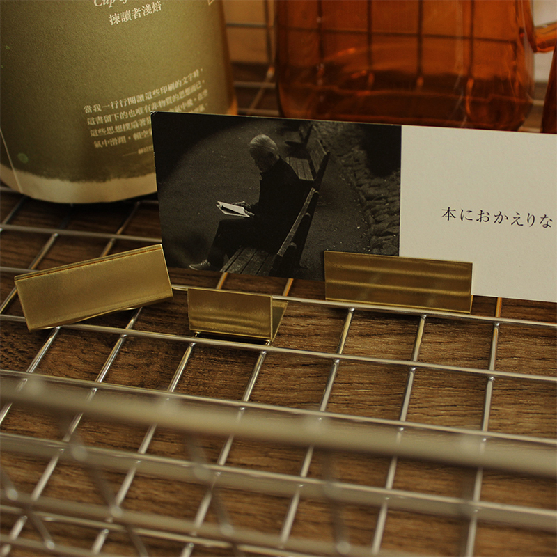 荒木之丘 复古黄铜卡立 标签夹 价格牌标价签 卡片底座照片展示架