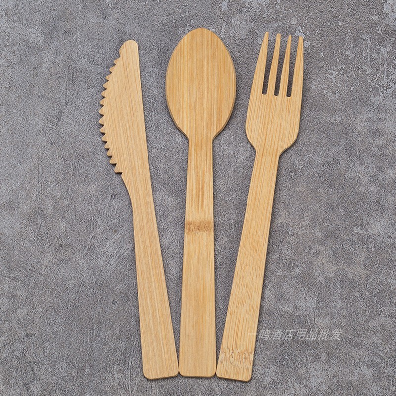 一次性加厚竹木质叉子水果蛋糕勺餐刀中式汤匙外卖商用环保餐具