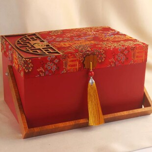 中式聘礼手提篮彩礼钱盒子复古礼金盒提亲订婚结婚喜糖礼盒红色