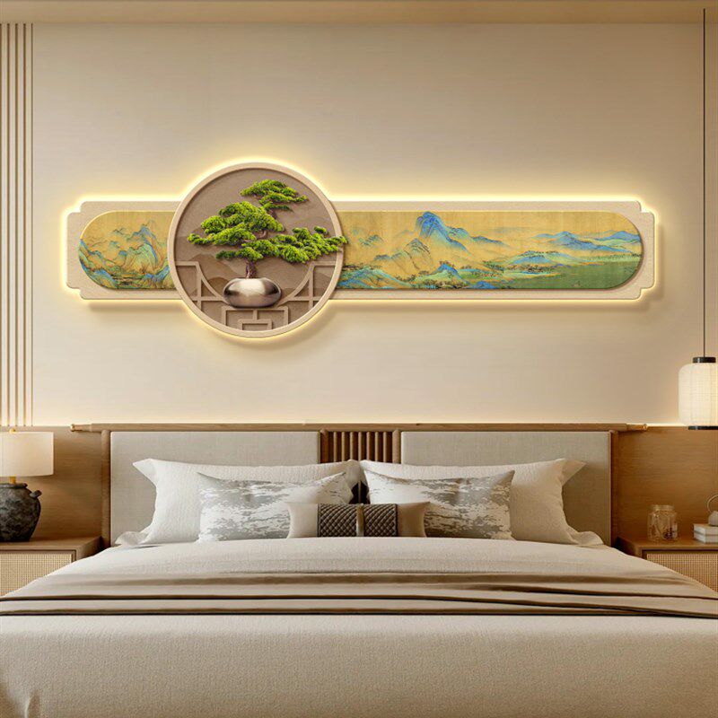 卧室装饰画主卧灯画发光床头画挂画宋式美学高级感房间布置墙壁画