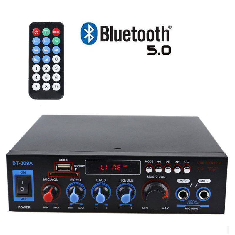 迷你小型功放机音箱功率放大家用车载多功能插卡12伏220V蓝牙功放