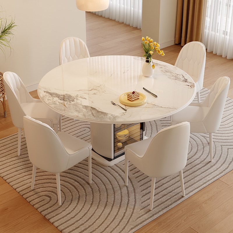 馨佰利岩板餐桌椅2024新款奶油风现代简约小户型家用可伸缩圆饭桌