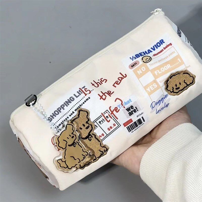 票根狗狗笔袋铅笔盒日系拉链大容量收纳包初高中学生帆布包翻盖女