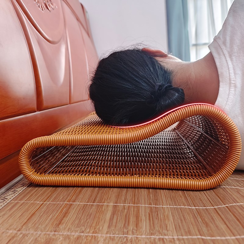 护颈椎中空透气枕头手工仿藤编织偏硬空心午休靠枕家用中式可水洗