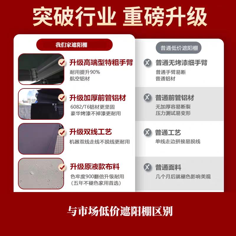 伸缩式遮阳棚手摇加粗钢丝曲臂遮阳棚电动门市庭院露台户外遮雨棚