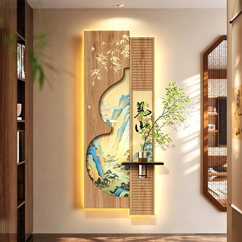 宋代美学茶室挂画竹子入户玄关装饰画禅意复古茶桌背景墙面壁画