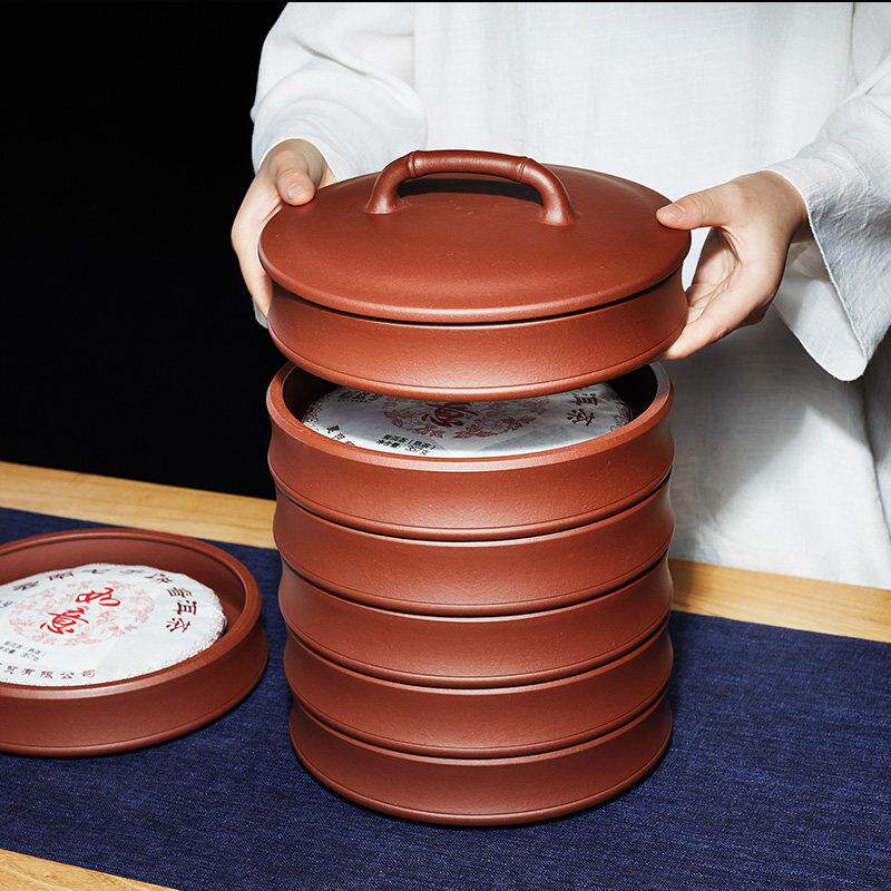 紫砂茶叶罐普洱茶饼罐防潮储存罐密封罐子分层七子饼收纳盒大号醒