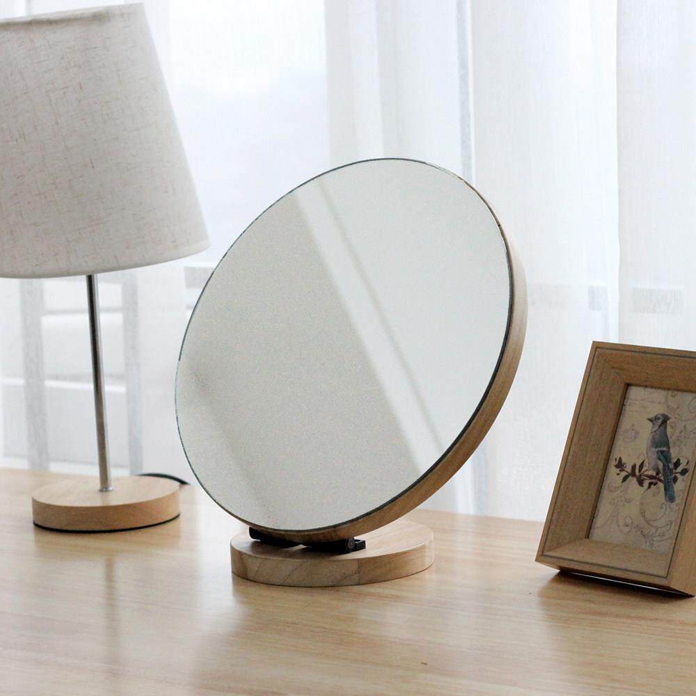 台式化妆镜子简约实木大号化妆镜木质桌面镜折叠高清美容定制LOGO