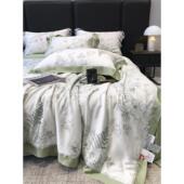 夏季 凉感100支兰精天丝夏凉被花卉印花丝滑可水洗空调被绿灰蓝色