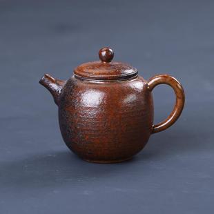 粗陶茶壶手工铁锈釉陶壶仿柴烧陶瓷窑变功夫茶具家用泡茶单壶 日式