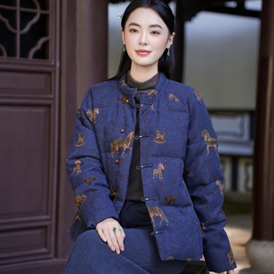 觅萝香冬 90白鹅绒 绢纺印花老料 长袖 羽绒服 短款 40MM香云纱