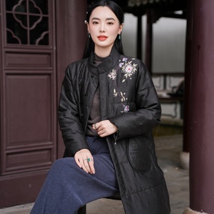 缎面透彩龟纹手工刺绣 100%羊驼绒内胆 棉衣棉服冬 26MM香云纱