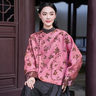 圆领对襟盘扣翻长袖 觅萝香原创冬 螺钿丝毛提花 外套 38MM色织