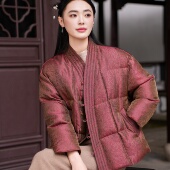 23MM浮光锦 中式 90白鹅绒 立V领珠扣 短款 觅萝香冬 长袖 羽绒服