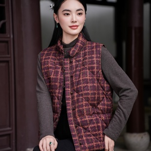 【40MM香云纱 90白鹅绒】觅萝香原创 绢纺印花老料立领羽绒服马甲