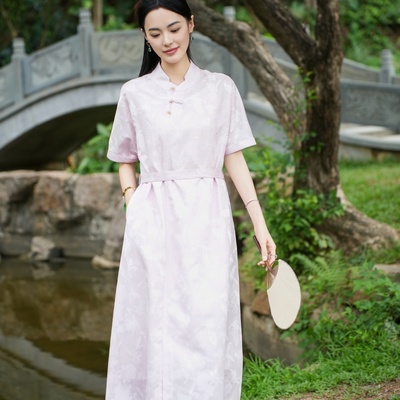 【桑蚕丝 三经绞罗】觅萝香铁木机半手工 色织蝶恋花新式旗袍裙