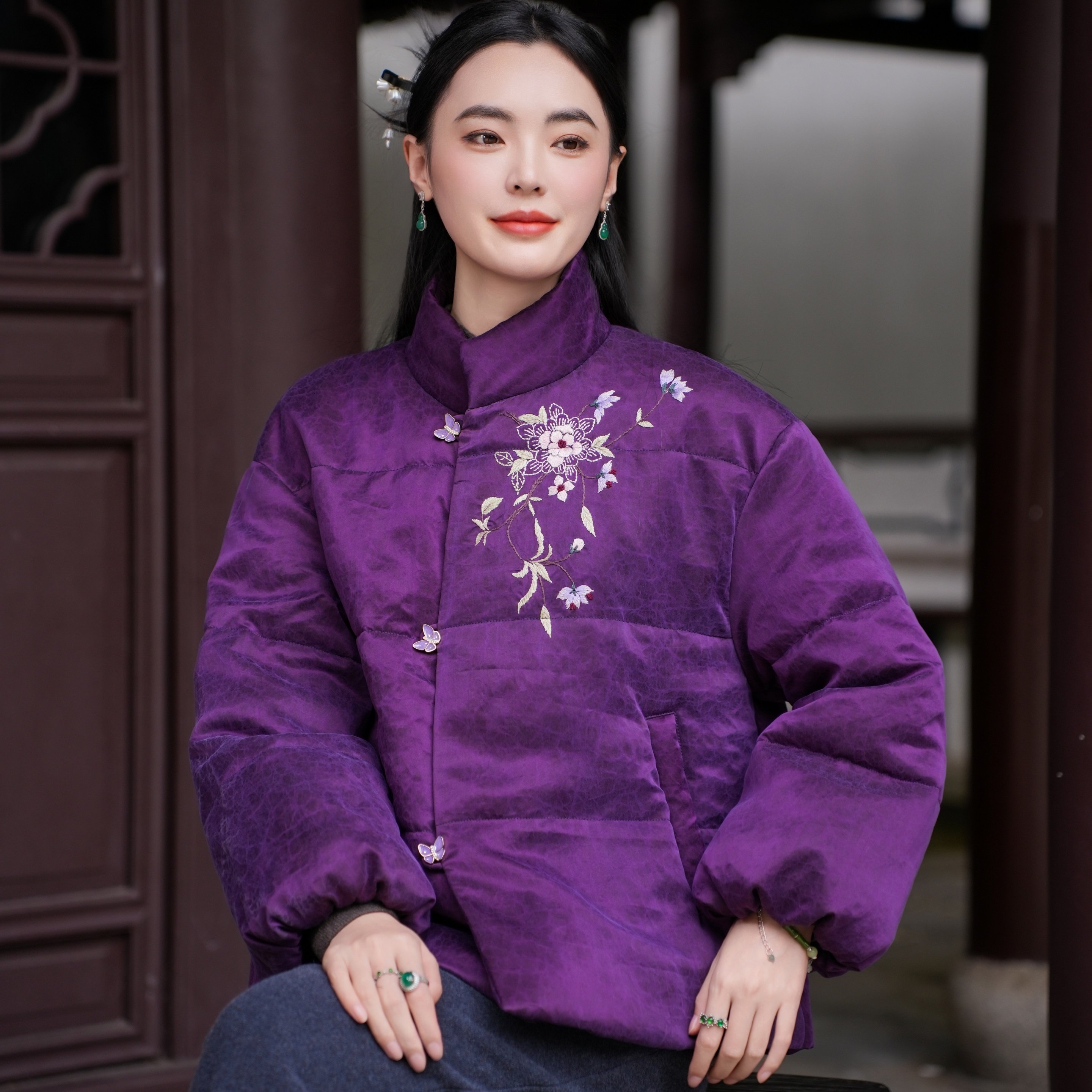 【30MM香云纱 100%羊驼绒内胆】缎面龟 手工刺绣 棉衣棉服外套冬,女装/女士精品,棉衣/棉服,淘宝优惠券,粉丝福利购,淘宝优惠卷