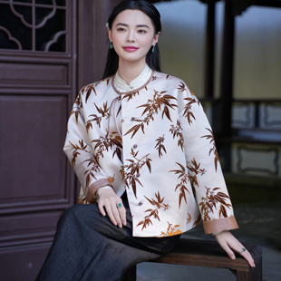 中式 盘扣对襟翻长袖 觅萝香原创设计 外套 非遗真丝手工漳绒缎