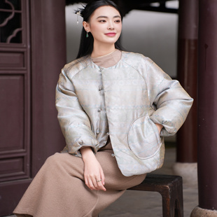 23MM浮光锦 短款 90白鹅绒 圆领对襟盘扣长袖 羽绒服女 觅萝香冬