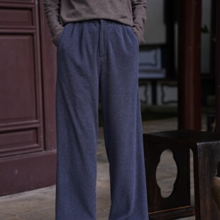 橡筋腰 觅萝香原创冬季 阔腿长裤 女 直筒 百搭休闲 针织羊毛