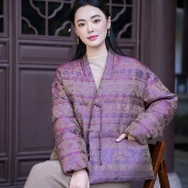 短款 羽绒服 觅萝香交领斜襟盘花珠扣 长袖 23MM浮光锦 90白鹅绒