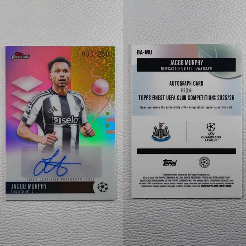 Topps Finest 纽卡斯尔联 墨菲 亲签 签名 签字 球星卡 周边 礼物