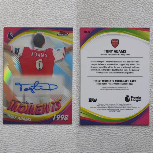 Topps Finest 英超元年 Arsenal 亚当斯 亲签 签名 签字 球星卡