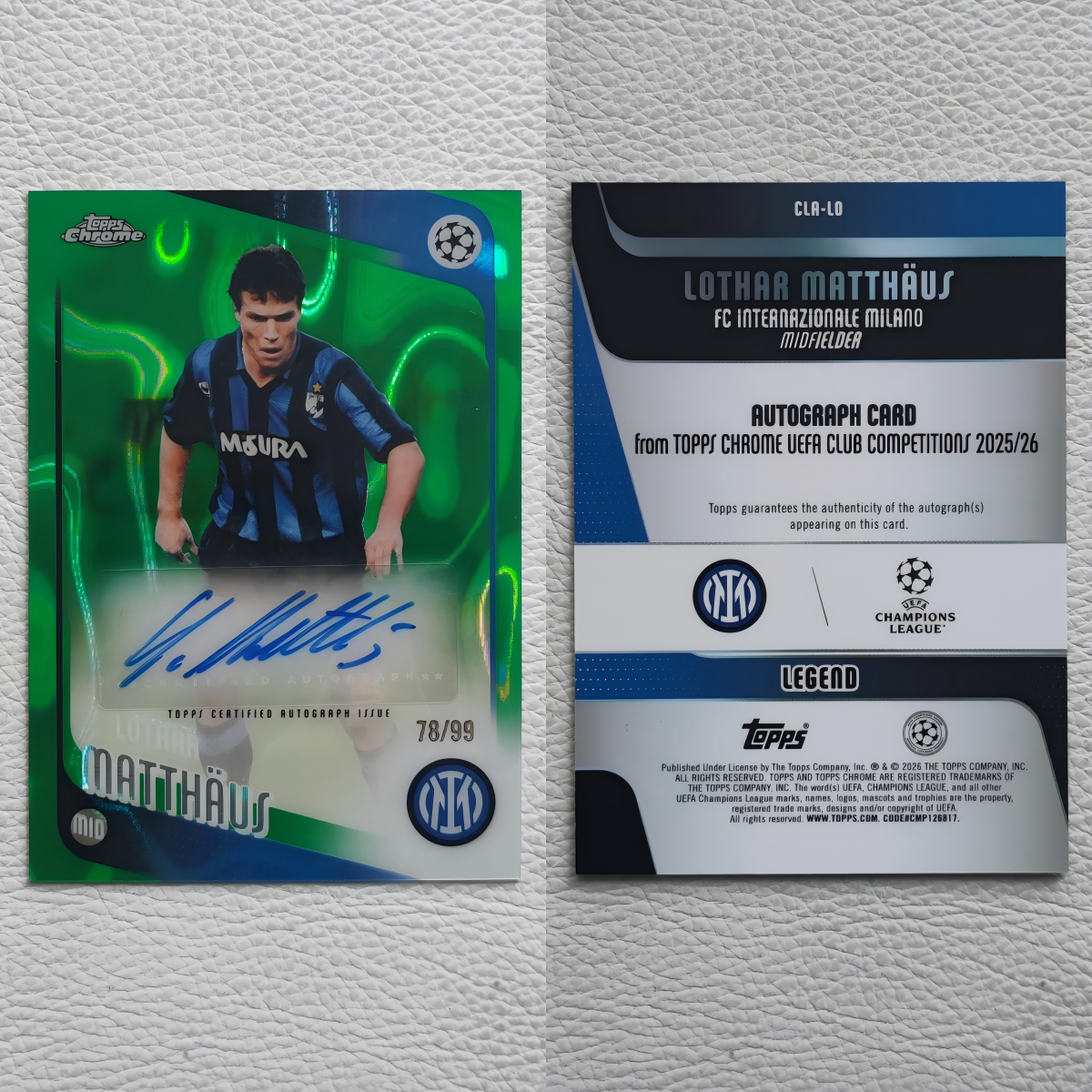 Topps Chrome 国际米兰 德国 马特乌斯 亲签 签名 球星卡周边礼物