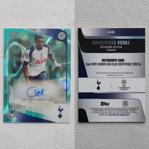 Topps Chrome 托特纳姆热刺 库杜斯 亲签 签名 球星卡 周边 礼物
