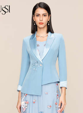 SUSSI/古色秋季新品商场同款蓝色不规则下摆短外套11AV3161140