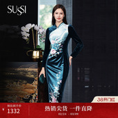 显瘦旗袍连衣裙 丝绒印花新中式 SUSSI 古色24秋冬商场同款