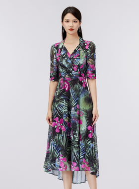 古色24夏商场同款黑色V领一片式连衣裙女装